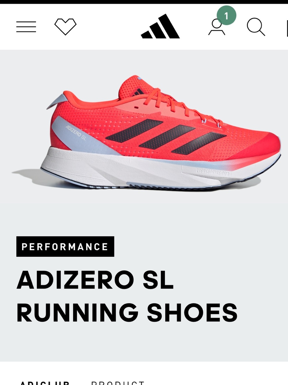adidas ADIZERO SL RUNNING SHOES